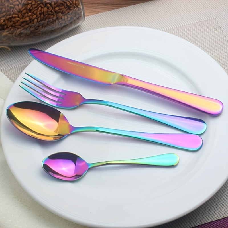 32pcs Summer Outdoor Portable Stainless Steel Outdoor Tableware Set, Includes Knife, Fork, Spoon, Straw and Cleaning Brush, Large Portable Bag. Reusable, Lightweight and Convenient, Suitable for Outdoor Picnics, Camping Gatherings, Travel, Gifts for Peopl
