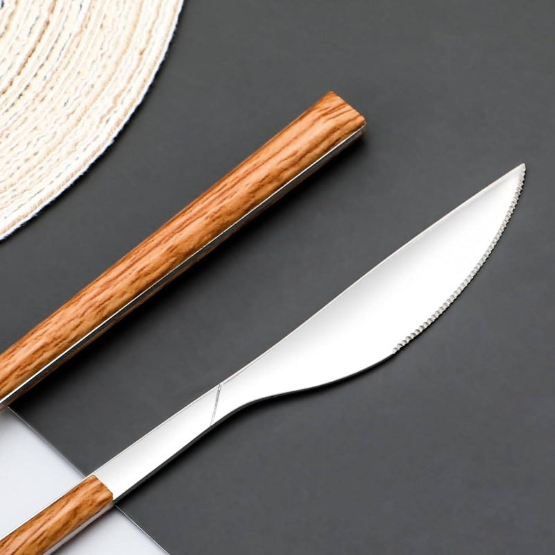 Stainless Steel Flatware Set 4, Cutlery Utensils Set with Simulated Wooden Handle Include Knives Forks Spoons Service 4, Mirror Polished and Dishwasher Safe Silvery, Stainless Steel Cutlery Set, Cutlery Set Stainless Steel, Cutlery, Portable Cutlery Set,