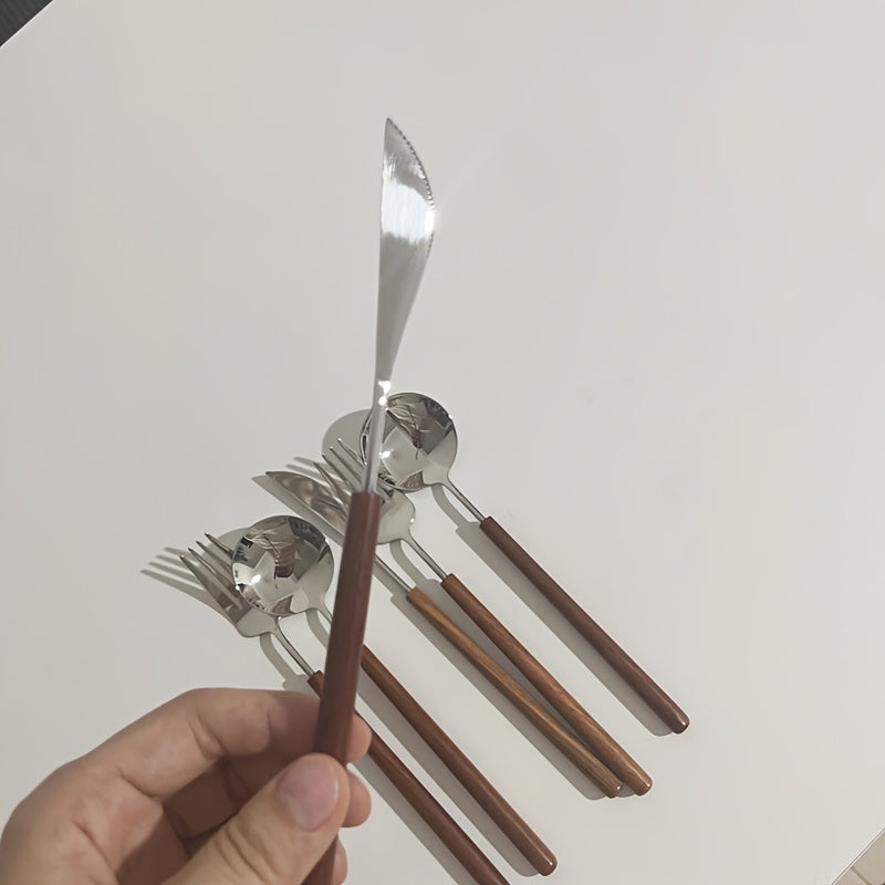 6pcs, Japanese-style 304 stainless steel Western cutlery, high-quality knife, fork, and spoon set, suitable for home, festive parties, and hotels