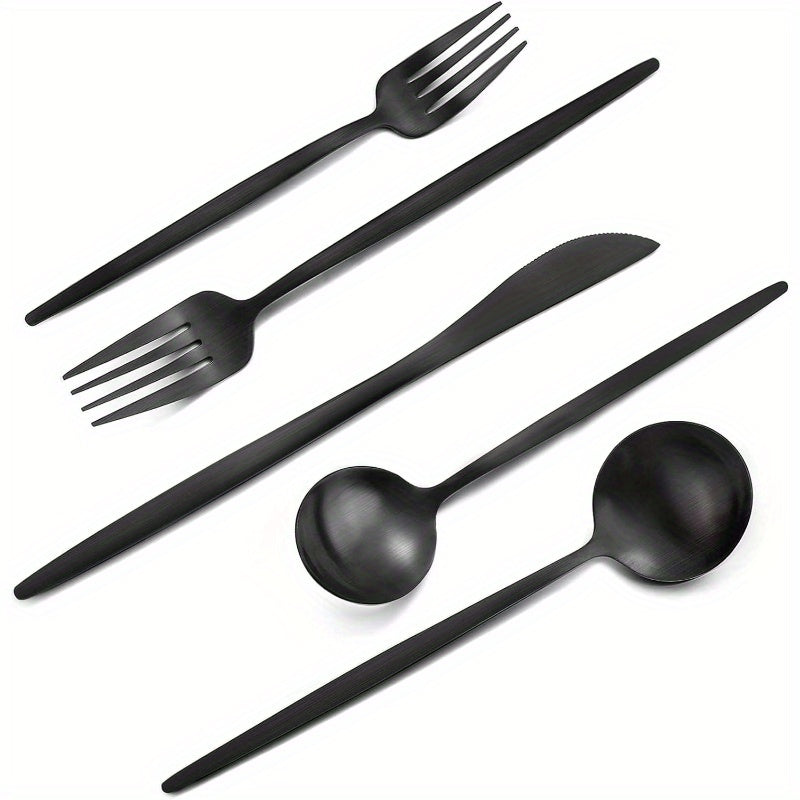Matte Black Silverware Set, 40 - Piece Stainless Steel Flatware Set, Satin Finish tableware Cutlery Set, Service 8, Home and Restaurant, Dishwasher Safe, Cutlery Set, Formal Dining, Restaurant Supplies, Contemporary Tableware, Modern Silverware,