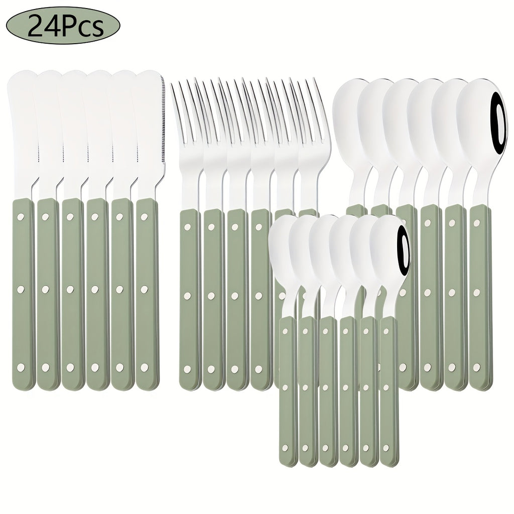 4/16/24pcs Imitation Acrylic Handle Tableware Set, Mirror Stainless Steel Tableware, Dinner Knife, Fork, Spoon, Coffee Spoon Tableware Set, Suitable for Parties, Weddings, Festivals, Restaurants, Hotels, Gifts.