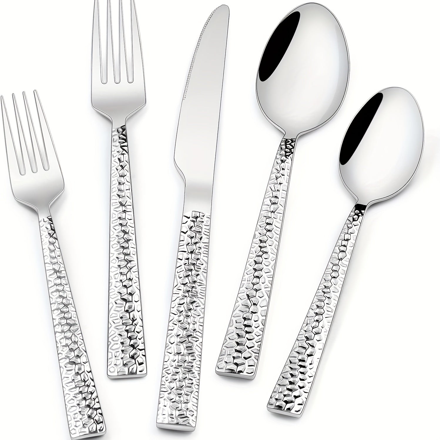 Hammered Silverware Set, 40- Stainless Square Flatware Set for 8- Grade Tableware Cutlery Set, Utensil Sets for Home Restaurant, Mirror Finish, Dishwasher Safe, Cutlery Sets for Dining, Cutlery Sets for Dining Table, Cutlery, Kitchen Utensils, Dining