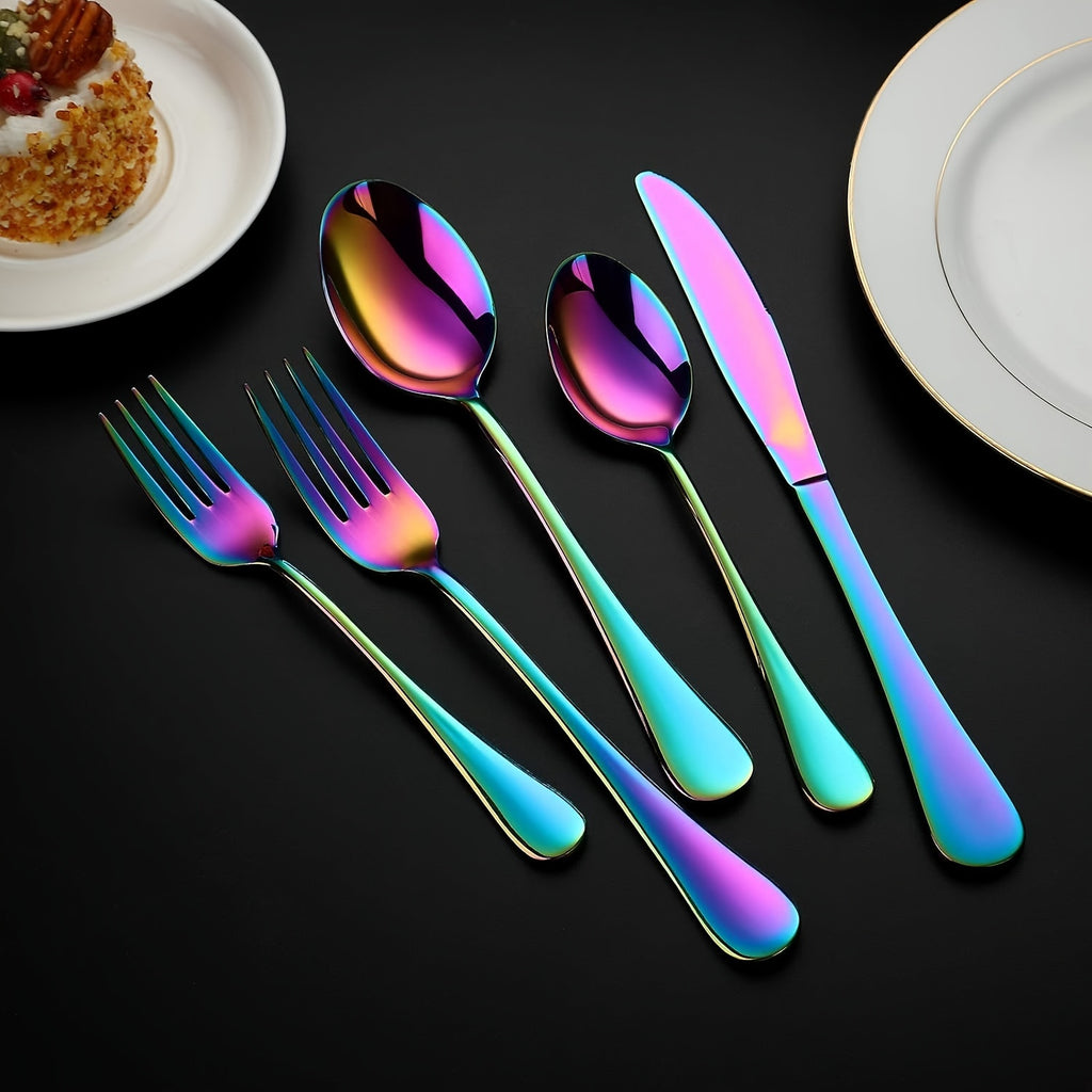 [Rainbow Cutlery Set] 60/30pcs Stainless Steel Cutlery Set | Mirror Polished Flatware Set for 12 People, Dishwasher Safe, Includes Dinner Knives×12, Dinner Spoons×12, Dinner Forks×12, Dessert Spoons×12, Dessert Forks×12 - Ideal for Homes, Restaurants, and