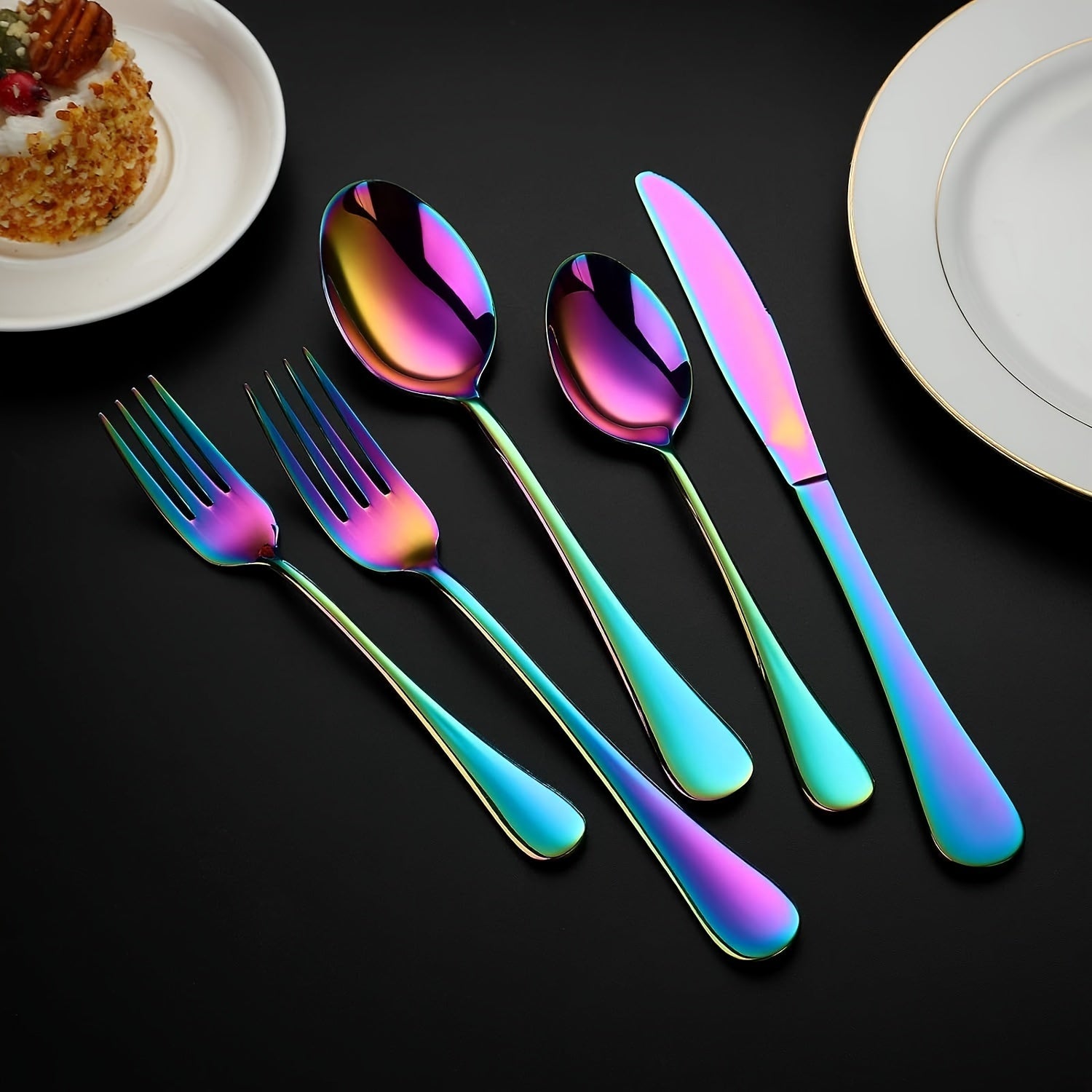 [Rainbow Cutlery Set] 60/30pcs Stainless Steel Cutlery Set | Mirror Polished Flatware Set for 12 People, Dishwasher Safe, Includes Dinner Knives×12, Dinner Spoons×12, Dinner Forks×12, Dessert Spoons×12, Dessert Forks×12 - Ideal for Homes, Restaurants, and