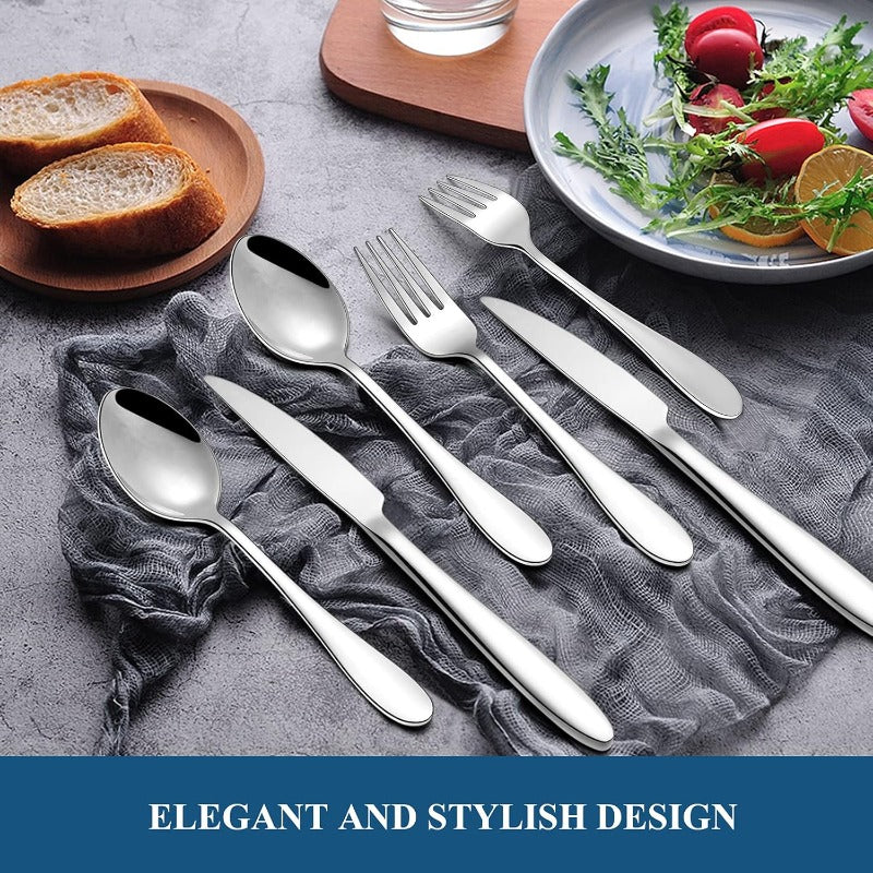 60pcs Silverware Set Stainless Steel Flatware Set Service for 12 Tableware Cutlery Set for Home Kitchen Hotel Restaurant Mirror Polished Dishwasher Safe, Cutlery Sets for Dining, Restaurant Supplies, Kitchen Essentials, Modern Silverware, Stylish