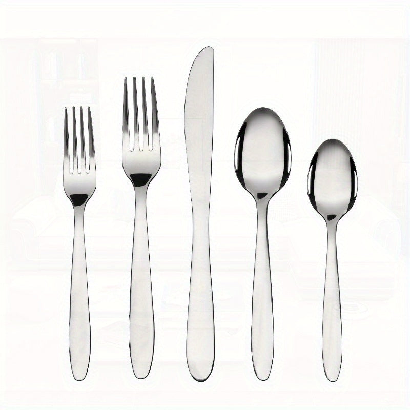 Breck 20pcs Stainless Steel Silvery Flatware Set Service for 4 Adults, Dining Essentials, Home Dining, Stylish Utensils, Modern Flatware, Rustresistant Material, Durable Cutlery, Dinnerware Set, Silverware Collection