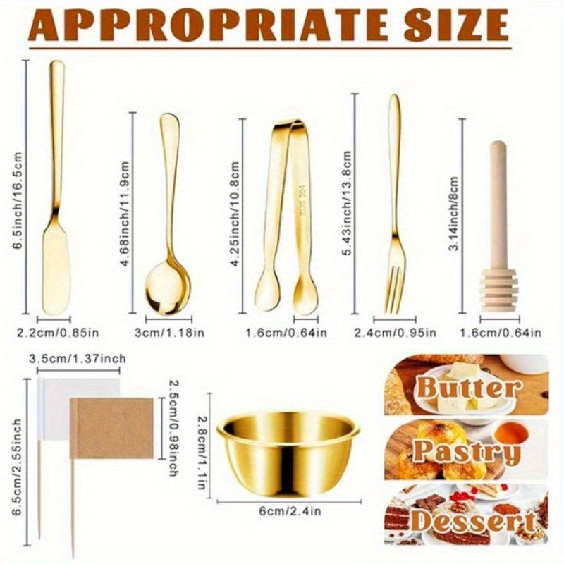 Stainless Steel Knife, Fork, And Spoon Set, Cheese And Butter Spreading Knife Set, With Cutting Board, Fork, Spoon, Cutlery, Toothpicks, And Flags, Suitable For Outdoor Gatherings And Pastry Making