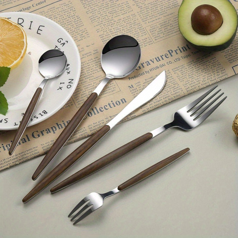 Silverware Set, 20pcs Brown Silicone Handle Stainless Steel Flatware Set, Service 4, Cutlery Set Home Kitchen and Restaurant, Mirror Polished, Kitchen Utensils, Dining Essentials, Elegant Cutlery, Stylish Flatware, Highquality Silverware, Premium