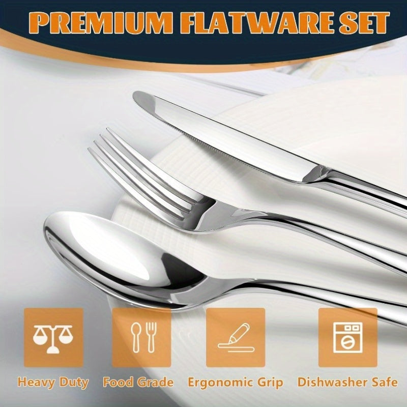 30pcs Premium Stainless Steel Cutlery Set for 6, Featuring a Modern Design with Mirror Polish, Includes Forks, Knives, And Spoons, And Is Dishwasher Safe. Flatware Set Silvery, Silverware Set, Spoon And Fork Set