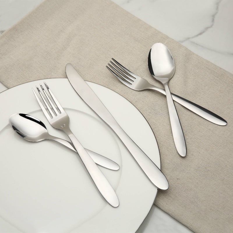 Breck 20pcs Stainless Steel Silvery Flatware Set Service for 4 Adults, Dining Essentials, Home Dining, Stylish Utensils, Modern Flatware, Rustresistant Material, Durable Cutlery, Dinnerware Set, Silverware Collection