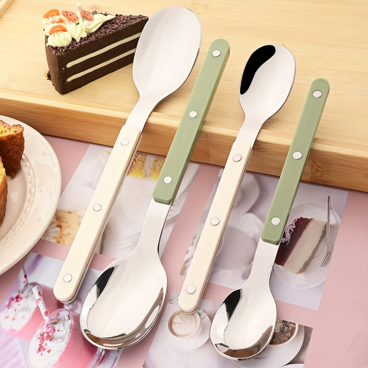 4/16/24pcs Imitation Acrylic Handle Tableware Set, Mirror Stainless Steel Tableware, Dinner Knife, Fork, Spoon, Coffee Spoon Tableware Set, Suitable for Parties, Weddings, Festivals, Restaurants, Hotels, Gifts.
