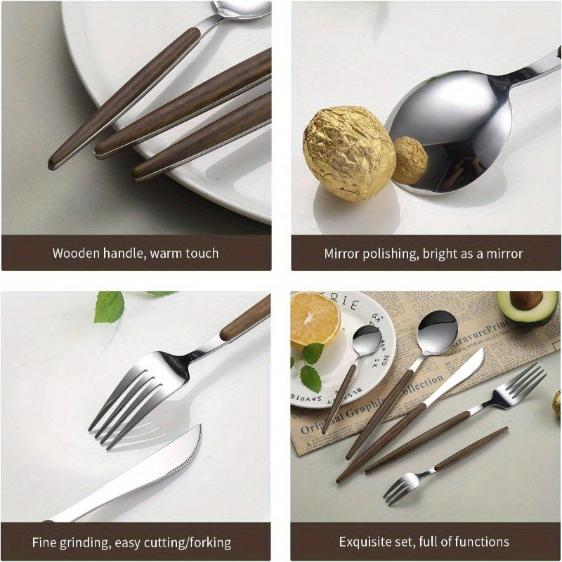 Silverware Set, 20pcs Brown Silicone Handle Stainless Steel Flatware Set, Service 4, Cutlery Set Home Kitchen and Restaurant, Mirror Polished, Kitchen Utensils, Dining Essentials, Elegant Cutlery, Stylish Flatware, Highquality Silverware, Premium