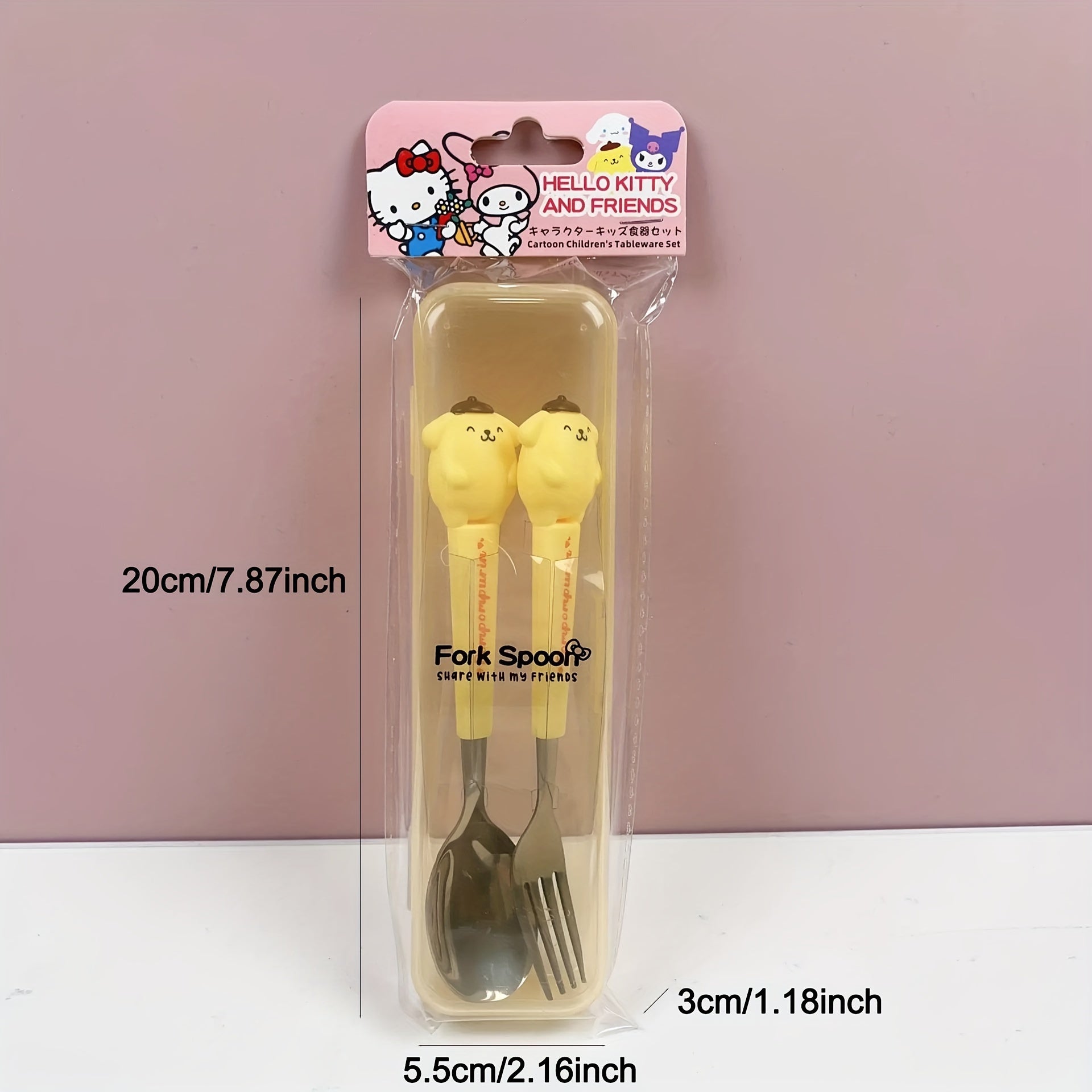 () Sanrio Cute Black Cat Maruko-chan and Hello Kitty Cartoon Spoon and Fork Set: Stainless Steel Kitchenware, 2pcs Set, Suitable for Restaurants and Food Trucks