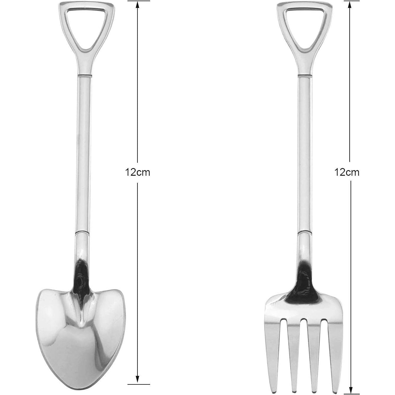 Elegant 4pc Stainless Steel Forks and Spoons Shovel Design Silverware Set Multipurpose Cutlery Home Decor