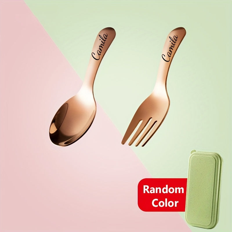 Personalized Stainless Steel Mini Fork and Portable Cutlery Set Dining Utensils with Name