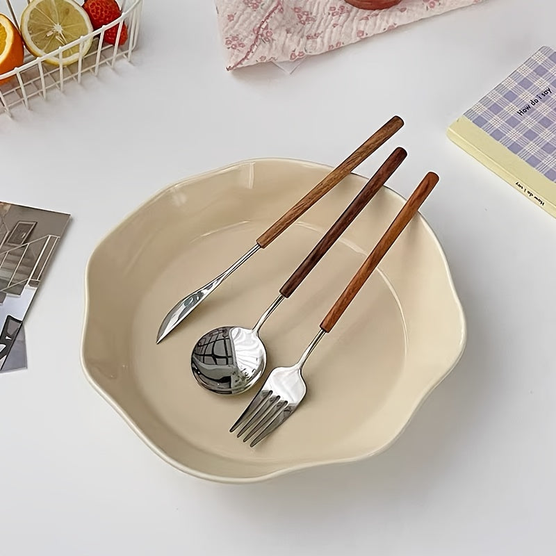 6pcs, Japanese-style 304 stainless steel Western cutlery, high-quality knife, fork, and spoon set, suitable for home, festive parties, and hotels