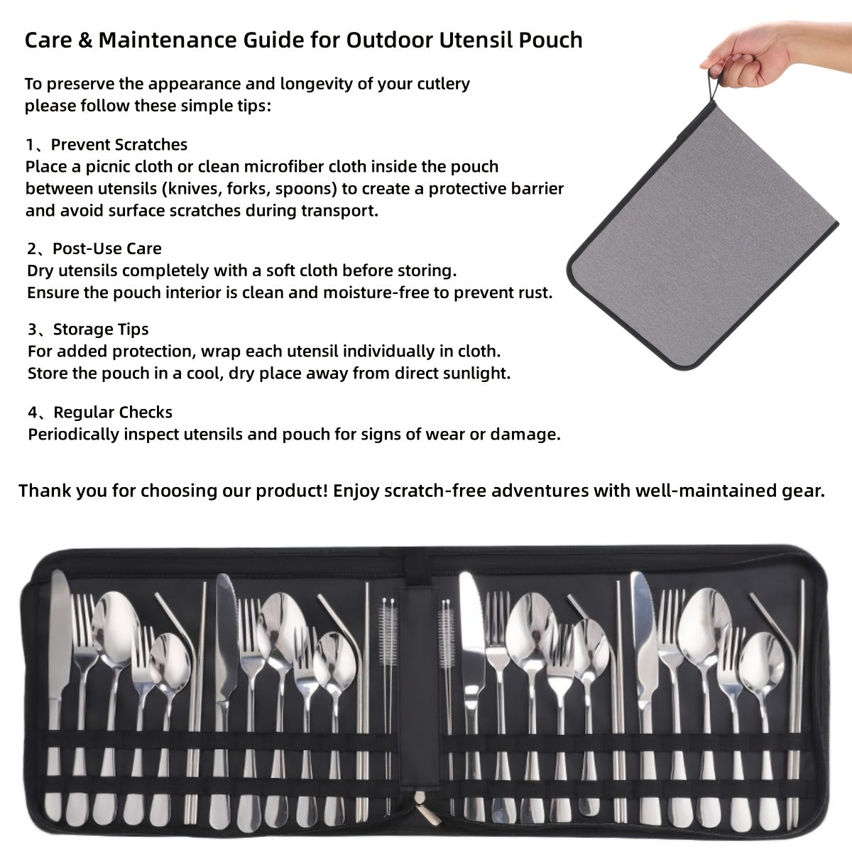 32pcs Summer Outdoor Portable Stainless Steel Outdoor Tableware Set, Includes Knife, Fork, Spoon, Straw and Cleaning Brush, Large Portable Bag. Reusable, Lightweight and Convenient, Suitable for Outdoor Picnics, Camping Gatherings, Travel, Gifts for Peopl
