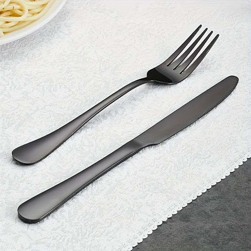 Black 24pcs Set, Stainless Steel Cutlery Set with Mirror Finish, Includes Knife, Spoon, and Fork, Perfect for Weddings, Valentine's Day, and New Year Gifts