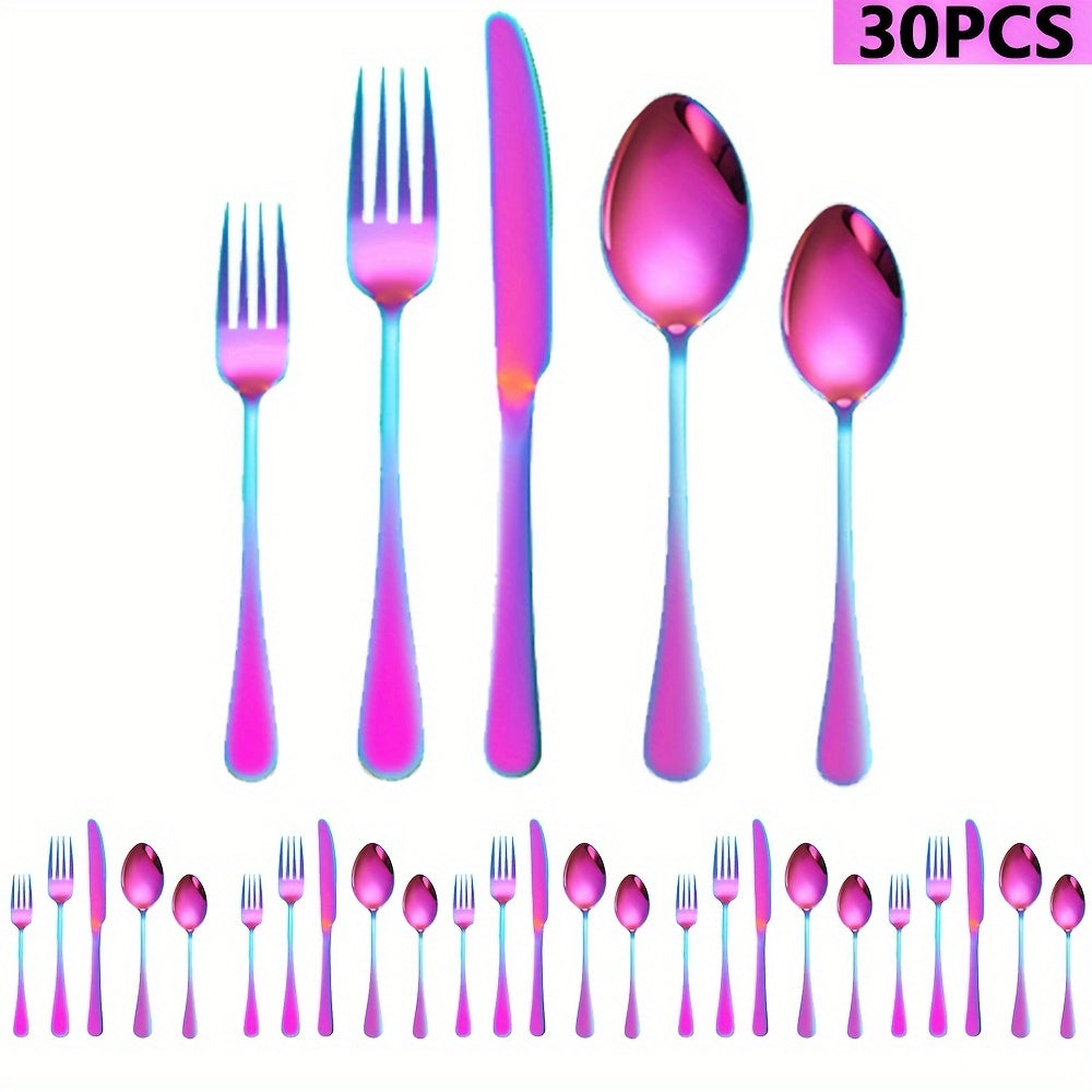 [Rainbow Cutlery Set] 60/30pcs Stainless Steel Cutlery Set | Mirror Polished Flatware Set for 12 People, Dishwasher Safe, Includes Dinner Knives×12, Dinner Spoons×12, Dinner Forks×12, Dessert Spoons×12, Dessert Forks×12 - Ideal for Homes, Restaurants, and