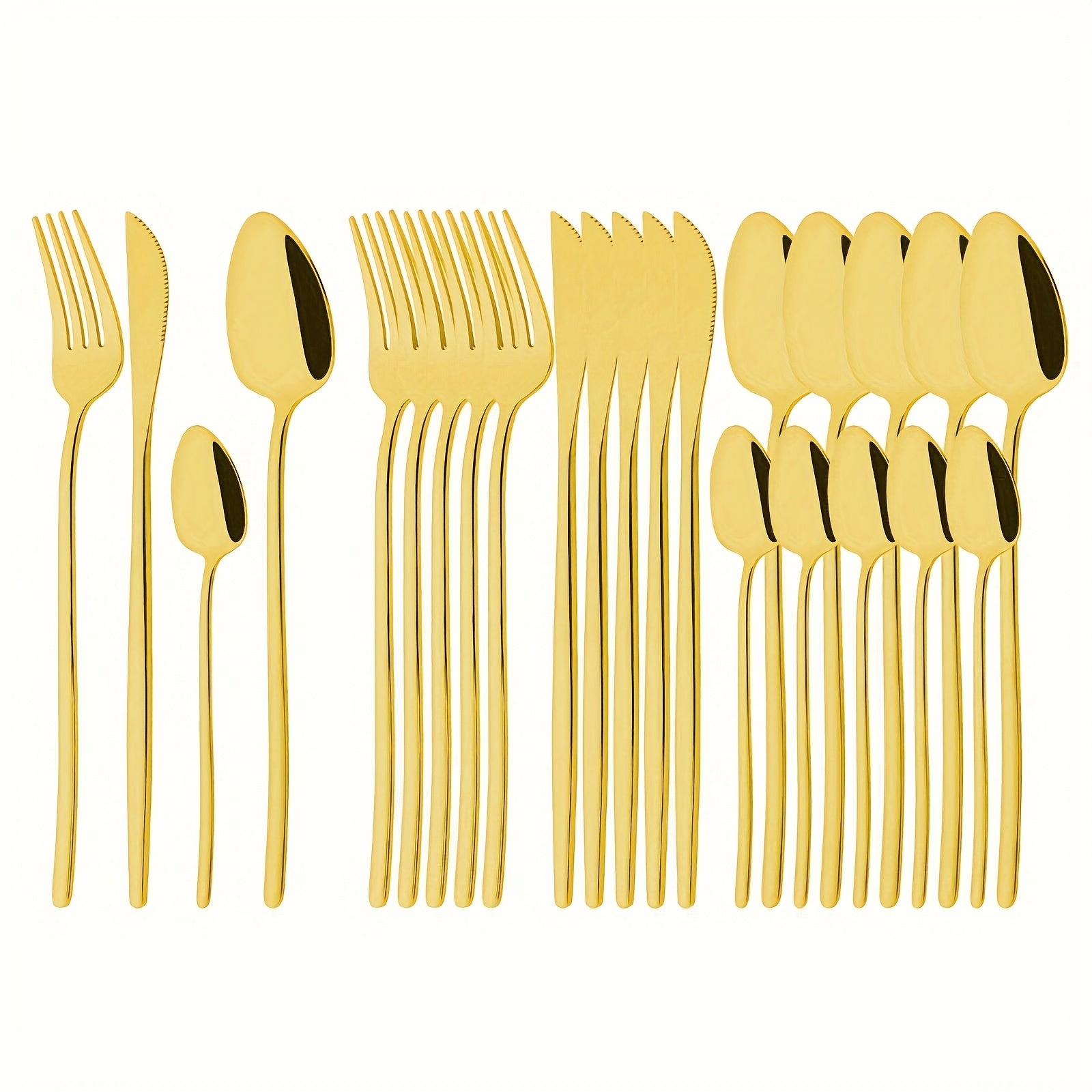 24pcs Stainless Steel Cutlery Set - Elegant White & Golden Finish, Polished Tableware for Christmas, Thanksgiving, Easter, Halloween, Hanukkah, Everyday Dining Essentials, Everyday Cutlery | Elegant Cutlery Set | Durable Cutlery
