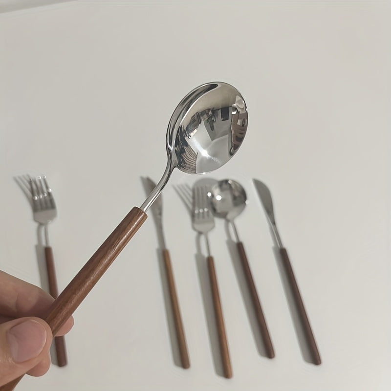 6pcs, Japanese-style 304 stainless steel Western cutlery, high-quality knife, fork, and spoon set, suitable for home, festive parties, and hotels