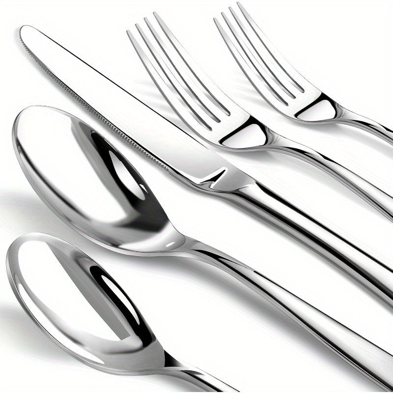 30pcs Premium Stainless Steel Cutlery Set for 6, Featuring a Modern Design with Mirror Polish, Includes Forks, Knives, And Spoons, And Is Dishwasher Safe. Flatware Set Silvery, Silverware Set, Spoon And Fork Set