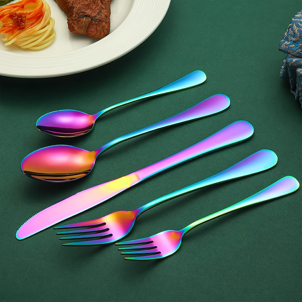 [Rainbow Cutlery Set] 60/30pcs Stainless Steel Cutlery Set | Mirror Polished Flatware Set for 12 People, Dishwasher Safe, Includes Dinner Knives×12, Dinner Spoons×12, Dinner Forks×12, Dessert Spoons×12, Dessert Forks×12 - Ideal for Homes, Restaurants, and