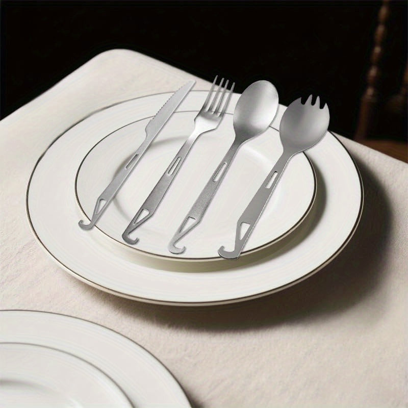 Titanium Camping Utensil Set 5pcs Lightweight Knife Fork Spoon Spork and Chopsticks UltraDurable for Backpac Backpacking Adventures, Hiking Gear, Backpacking Essentials, Mini Utensils, Spork Design, Smooth Finish, Topgrade Material, Multiuse Spoon,