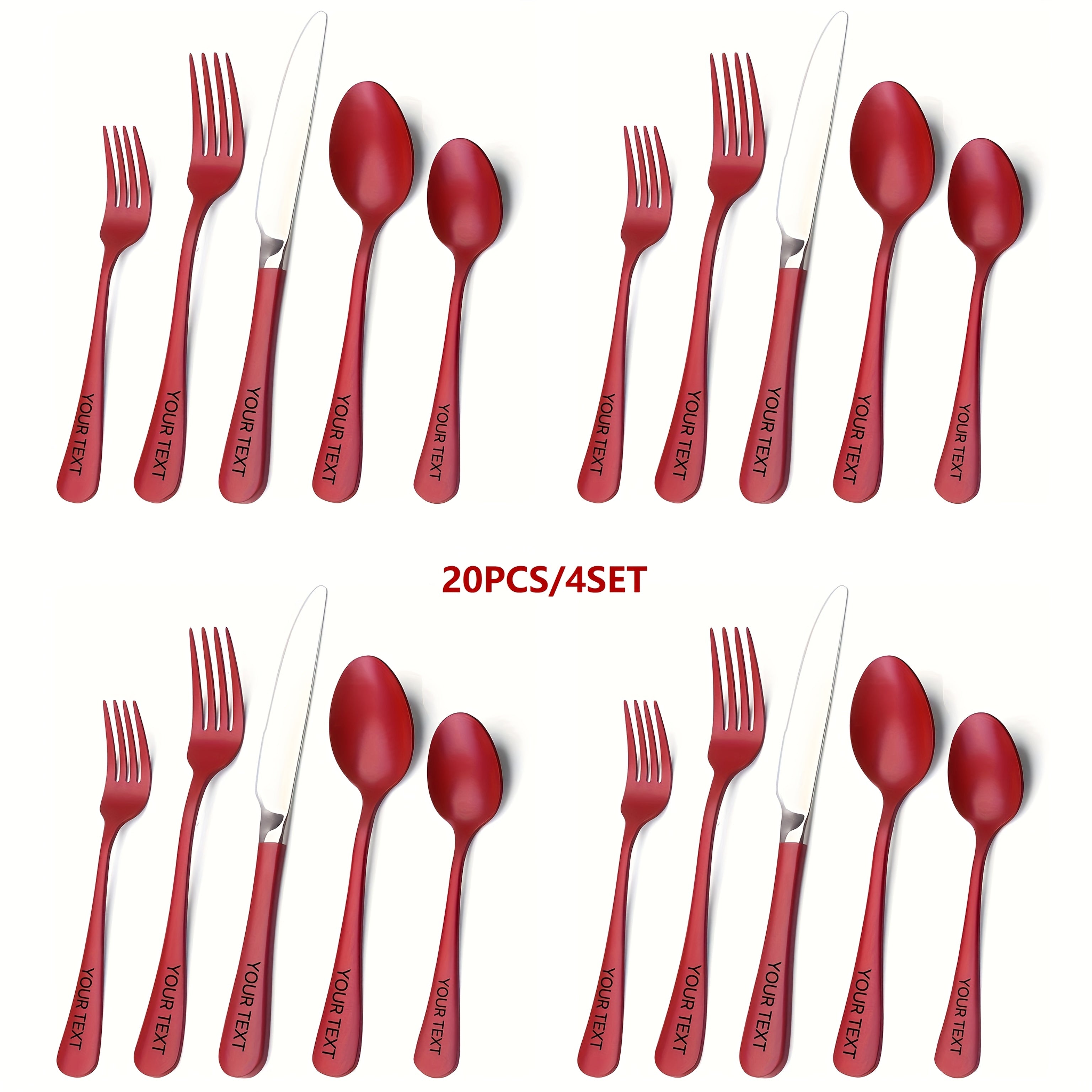 Personalized Set of 5/20/30/40pcs of Red Stainless Steel Cutlery, Suitable for Kitchen And Dining, Featuring Mirror-Polished Knives And Safe for Dishwasher Use.