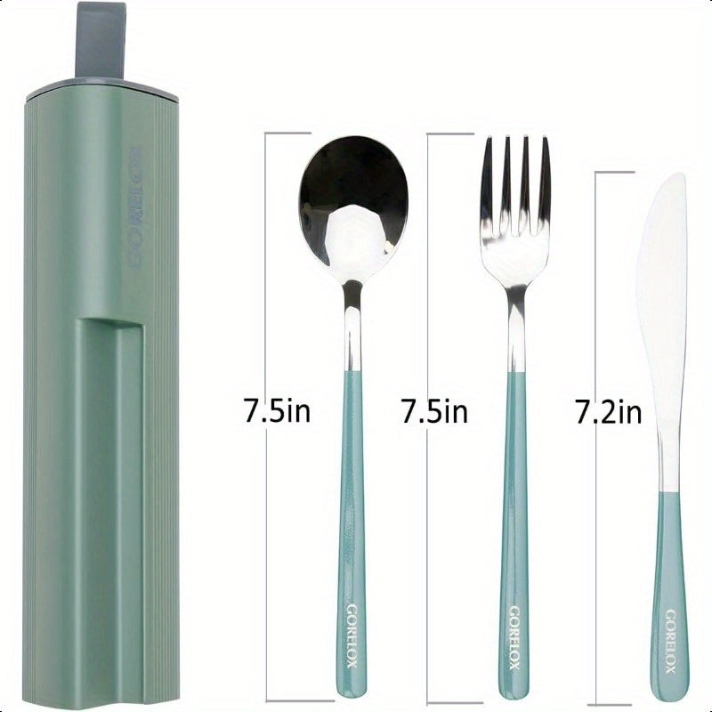 Set of 4 Travel Utensils Made of Stainless Steel, Reusable Cutlery, Portable Silverware Lunch Box Suitable for Camping And Office, Includes Fork, Spoon, Knife, And Case.