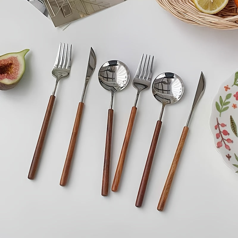 6pcs, Japanese-style 304 stainless steel Western cutlery, high-quality knife, fork, and spoon set, suitable for home, festive parties, and hotels