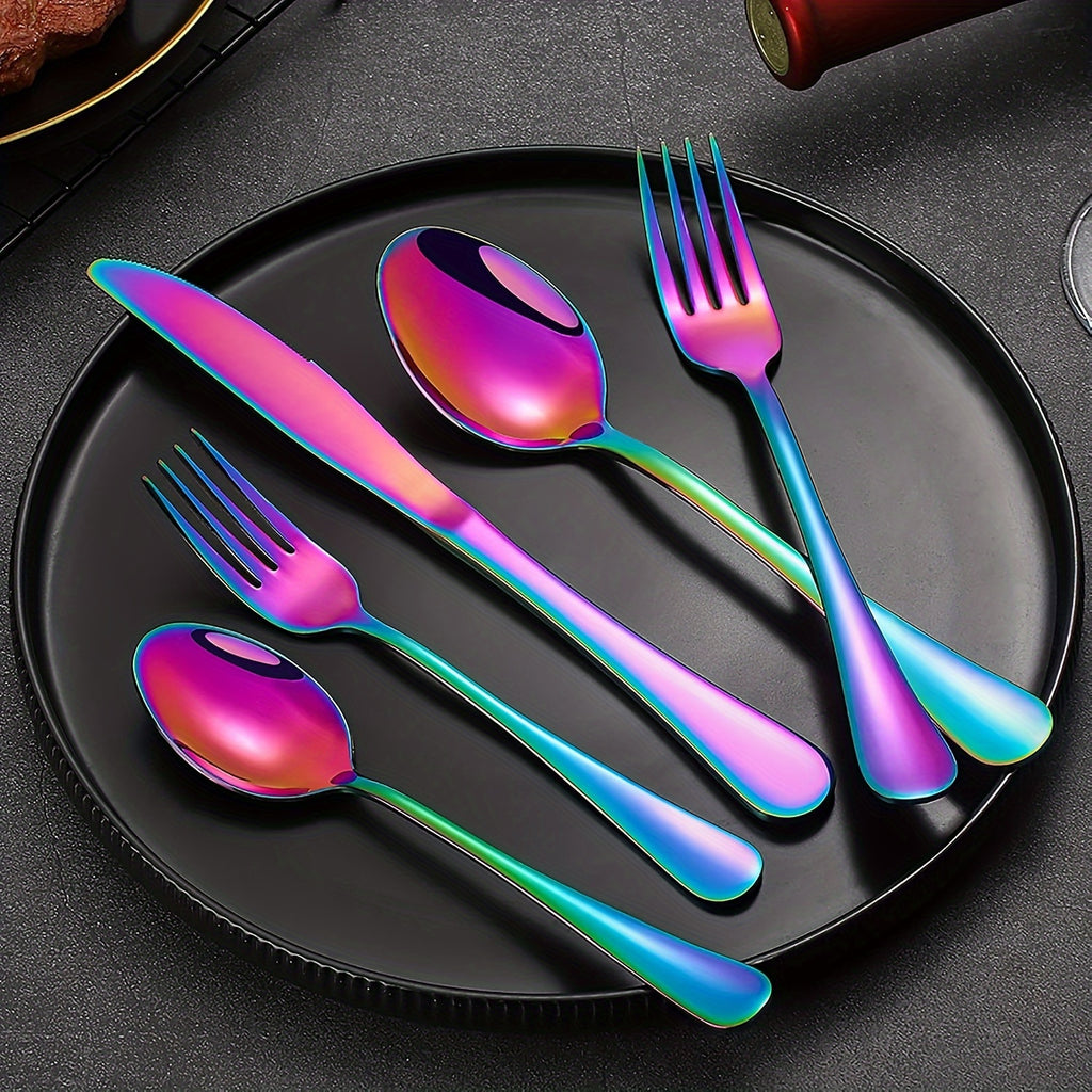 [Rainbow Cutlery Set] 60/30pcs Stainless Steel Cutlery Set | Mirror Polished Flatware Set for 12 People, Dishwasher Safe, Includes Dinner Knives×12, Dinner Spoons×12, Dinner Forks×12, Dessert Spoons×12, Dessert Forks×12 - Ideal for Homes, Restaurants, and